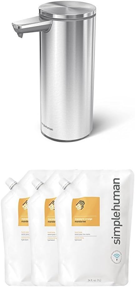 9 Oz. Brushed Stainless Steel Sensor Soap Pump with 3 pack Mandarin Gel Soap D699306