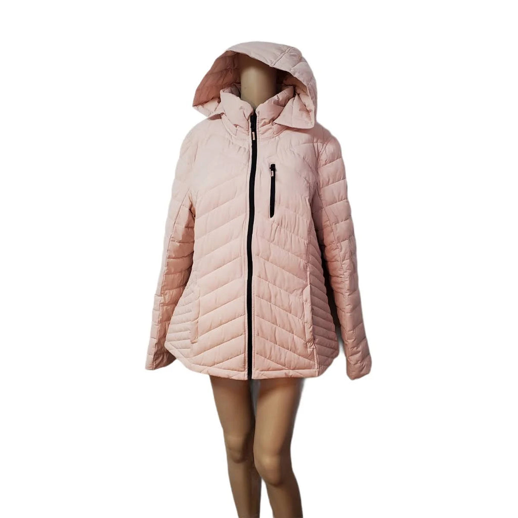 Rose Smoke Pink Hooded Polyester Puffer Coat E994515