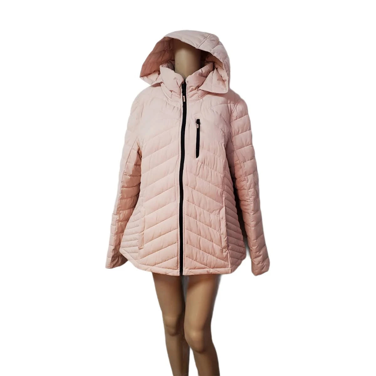 Rose Smoke Pink Hooded Polyester Puffer Coat E994515