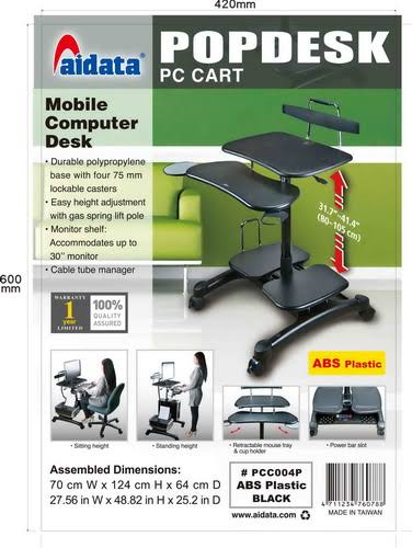 Sit-Stand Mobile Computer Desk Cart with CPU Shelf and Printer M462