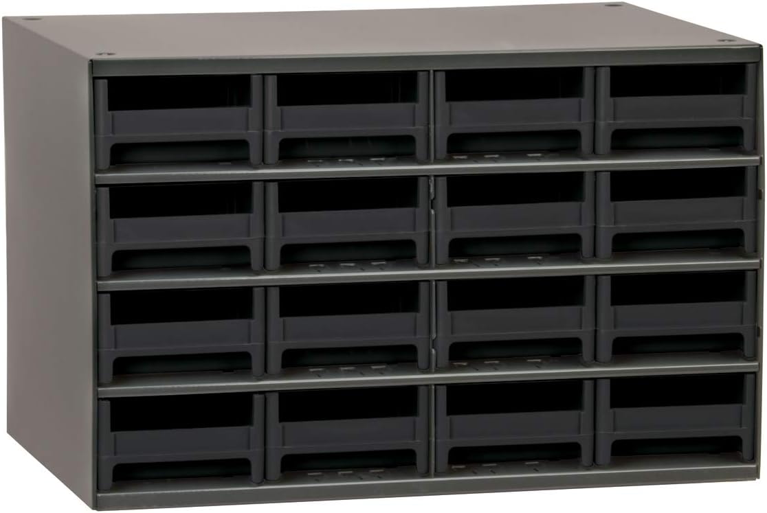 16-Drawer Steel Parts Craft Storage Cabinet Hardware Organizer, Gray, Black J693