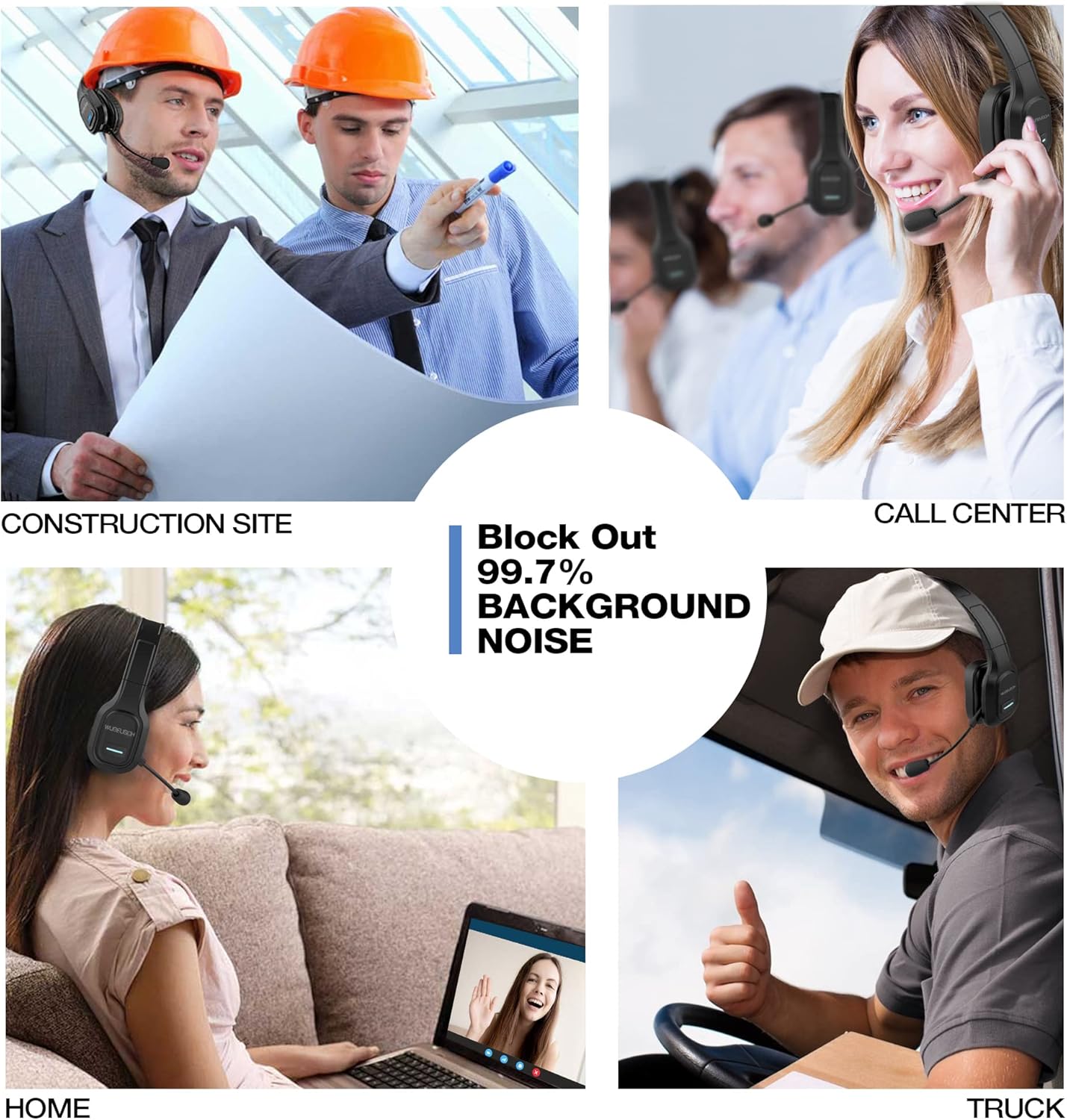 Wireless Headset with Microphone, Noise Canceling On-Ear Headphones with USB Dongle, 32H Talk Time J47280