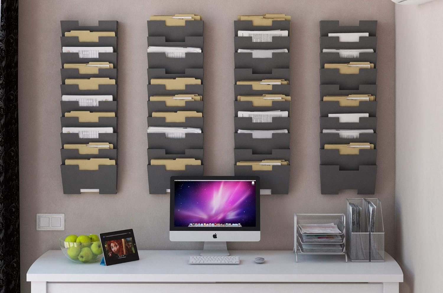 Gray Wall Mount Steel Vertical File Organizer 10 Sectional Pack of 2 A860272