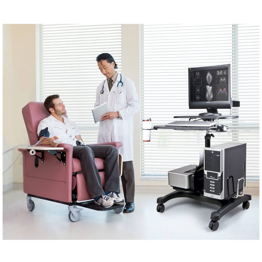 Sit-Stand Mobile Computer Desk Cart with CPU Shelf and Printer M462