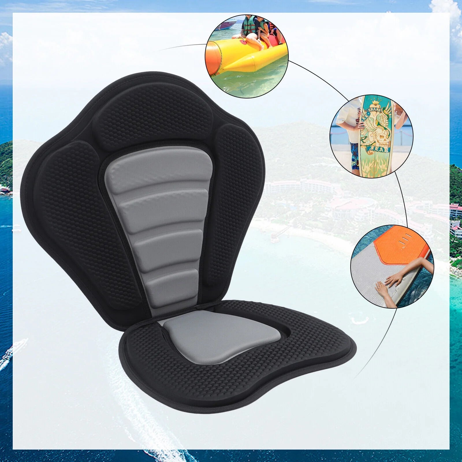 Adjustable Padded Kayak Seat with Back Support Storage Bag M376