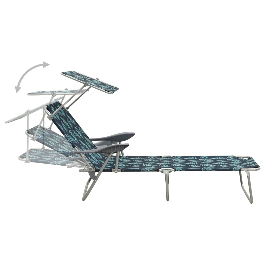 Steel Leaf Print Sun Lounger with Canopy J472388