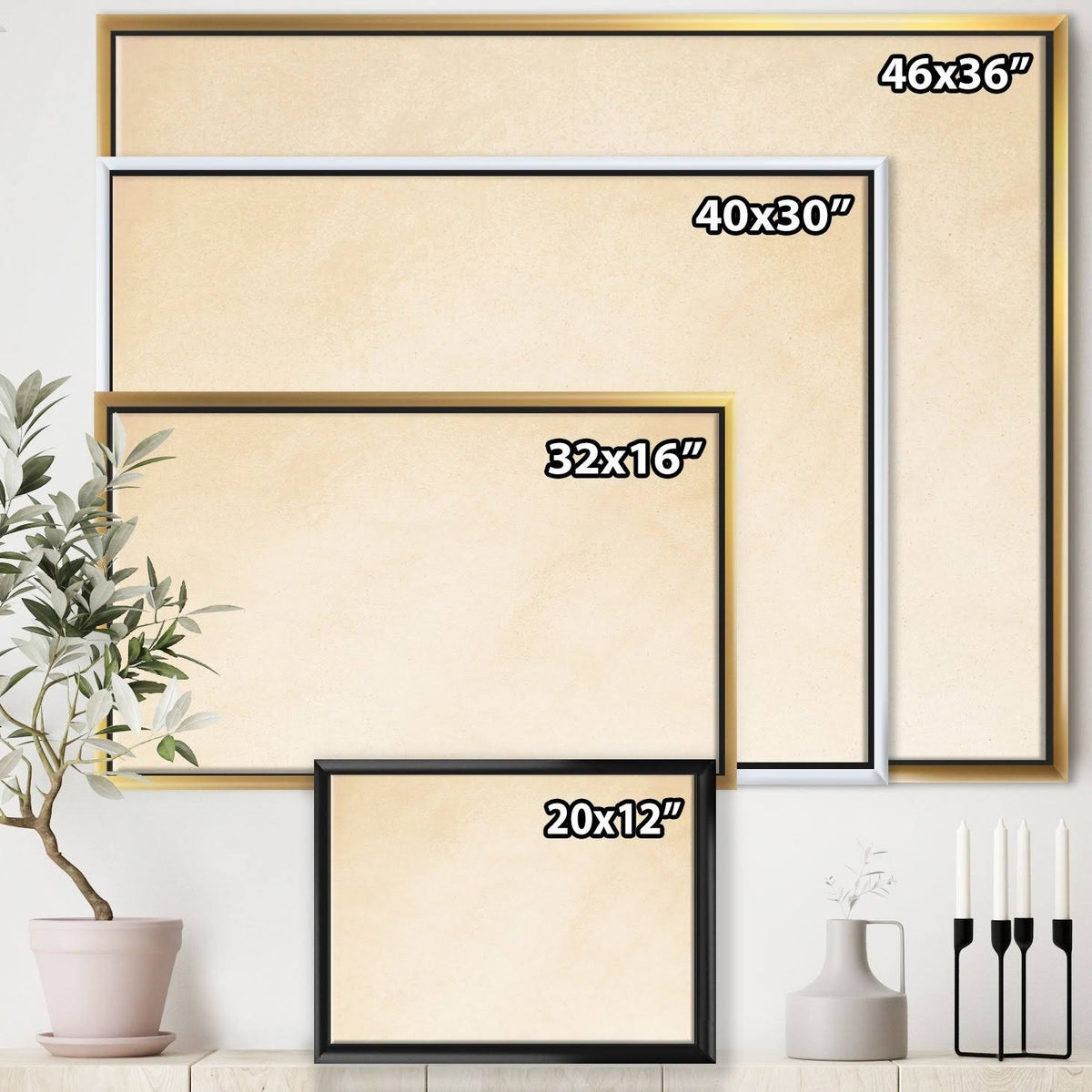 Pink Grey Modern Framed Canvas - 32 in. Wide x 16 in. High - Gold E34624