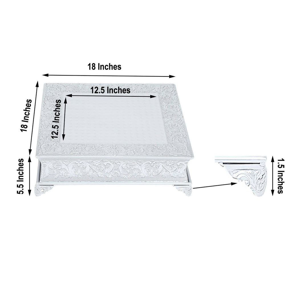 Silver Square Embossed Wedding Cake Stand Riser U595400