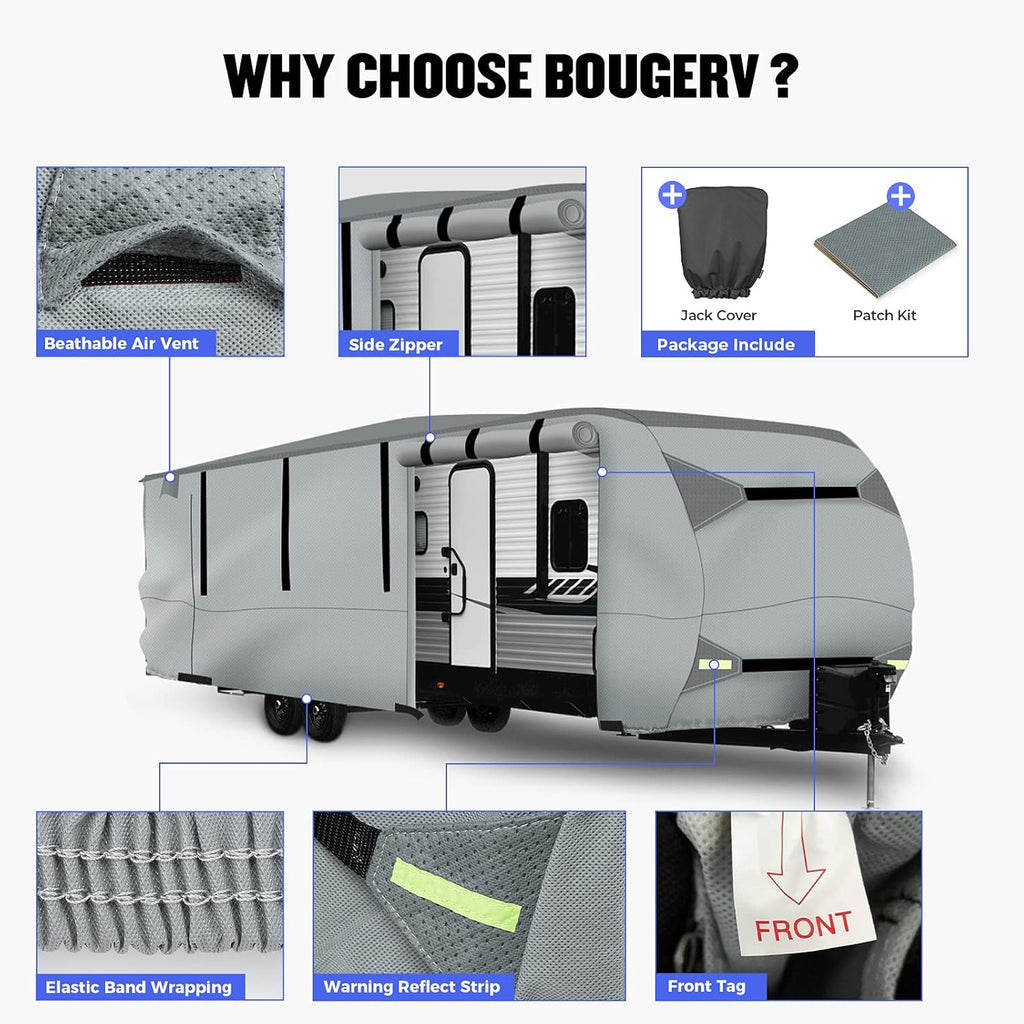 Gray Waterproof 4 Layers RV Cover with Jack Cover & Patch Kit R110