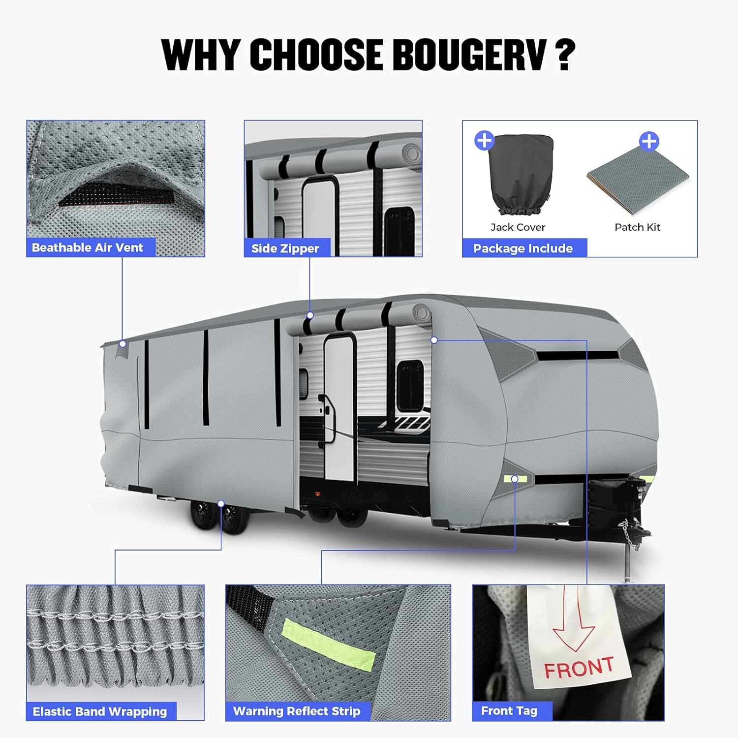 Gray Waterproof 4 Layers RV Cover with Jack Cover & Patch Kit R110