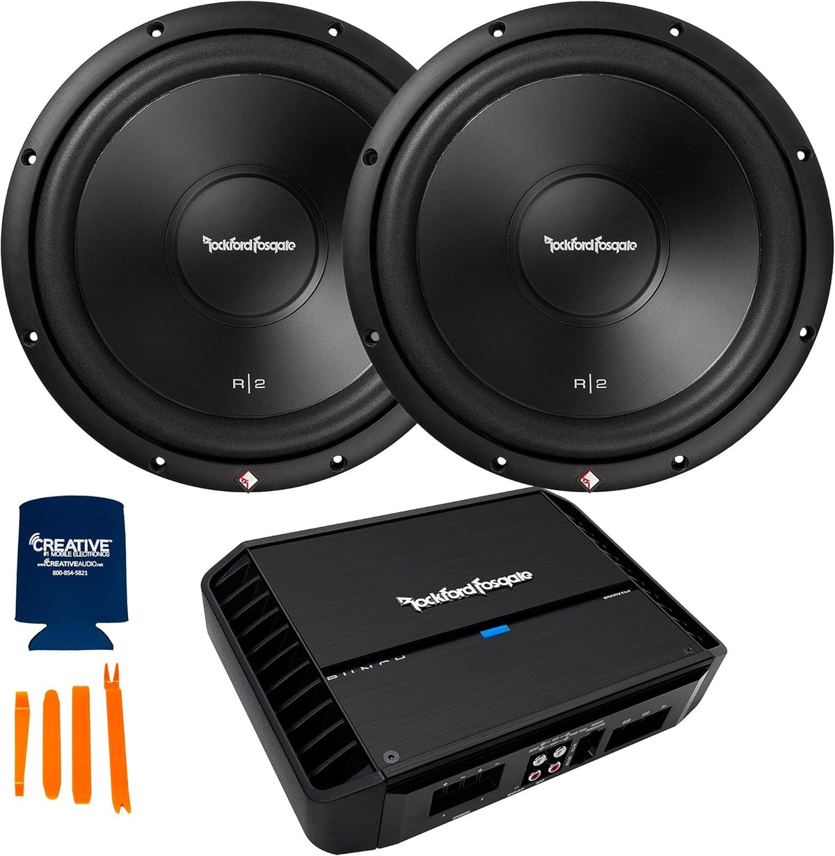 Two R2D4-12 Prime 12" Dual 4-Ohm Subwoofers, 500-Watt Punch Amplifier, Power Interconnect Kit E813836