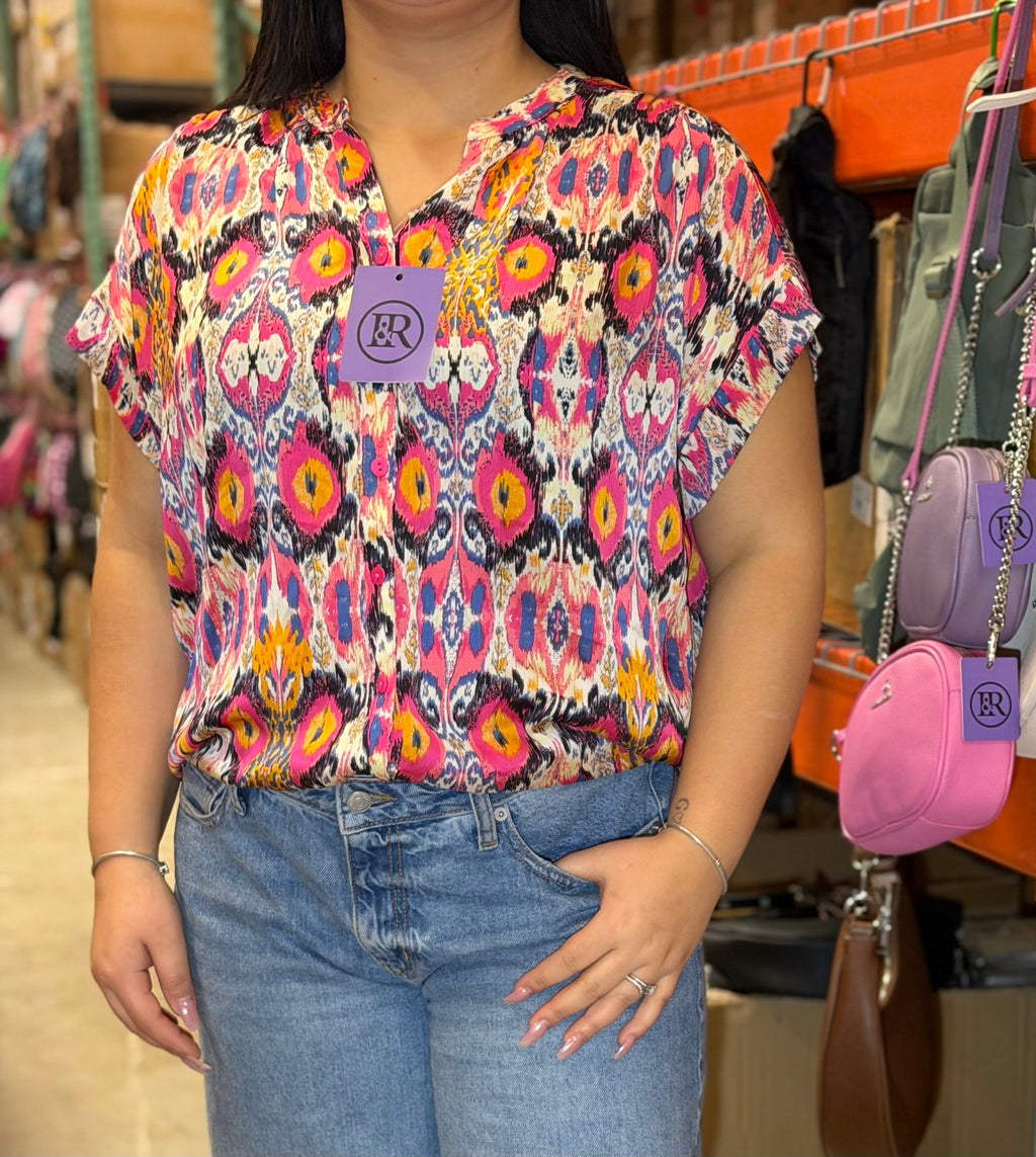 Fushia Mix Print Top