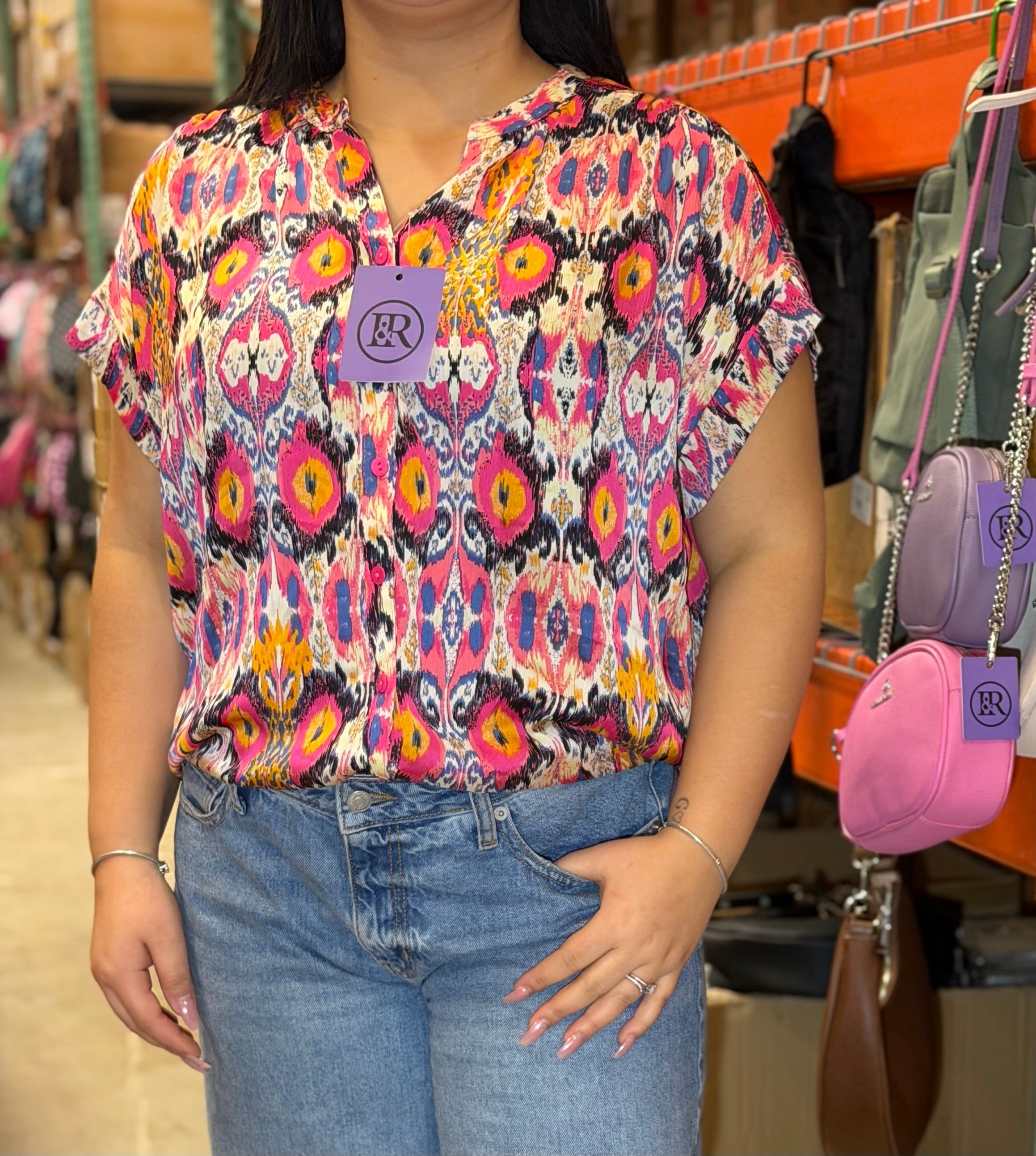 Fushia Mix Print Top