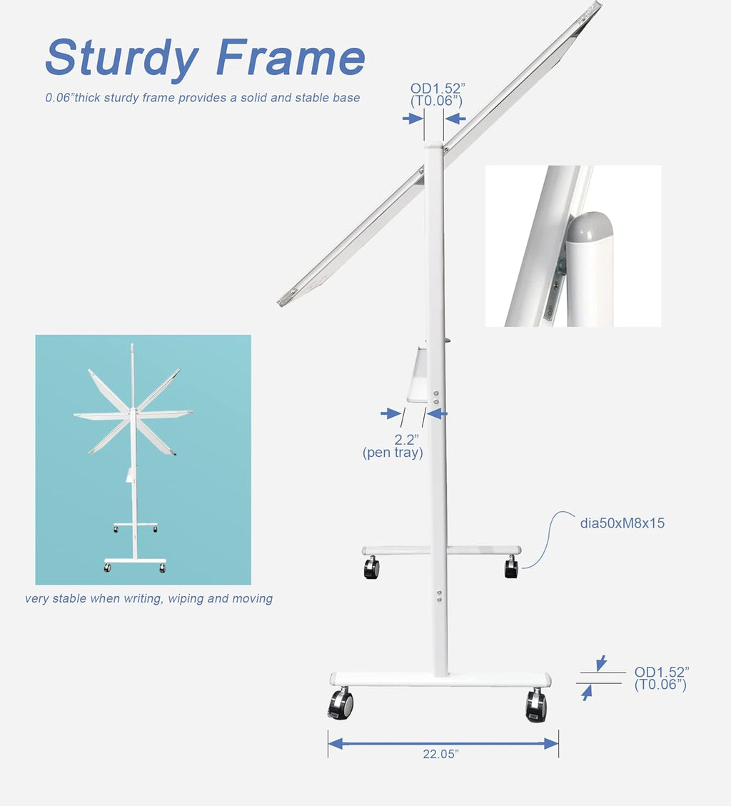 32 x 48 Inches Double Sided Height Adjustable Rolling White Board with Casters I599248