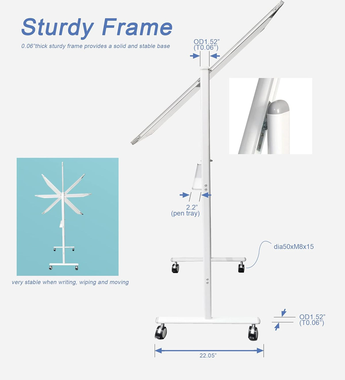 32 x 48 Inches Double Sided Height Adjustable Rolling White Board with Casters I599248