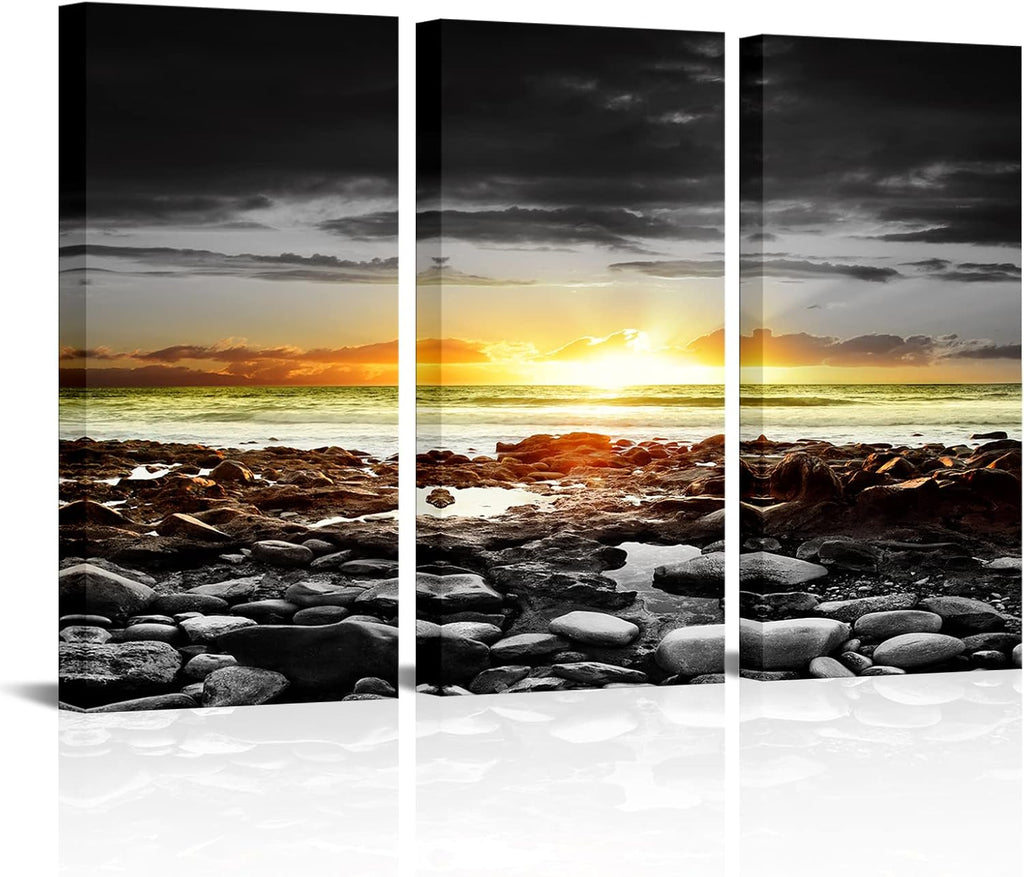 3 Pieces Black and White Beach Landscape Canvas Print Wall Art G531