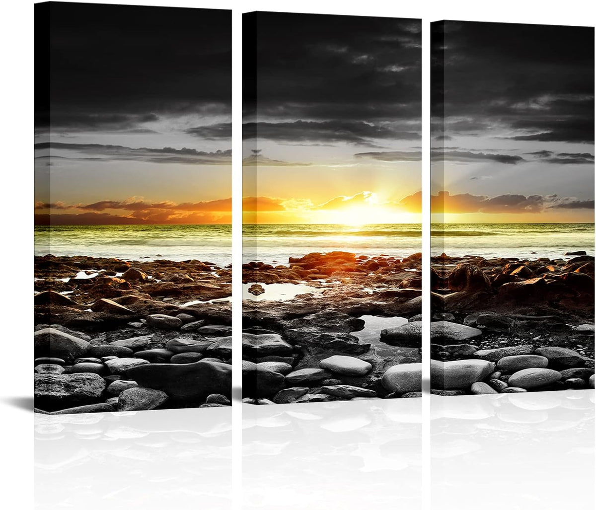 3 Pieces Black and White Beach Landscape Canvas Print Wall Art G531