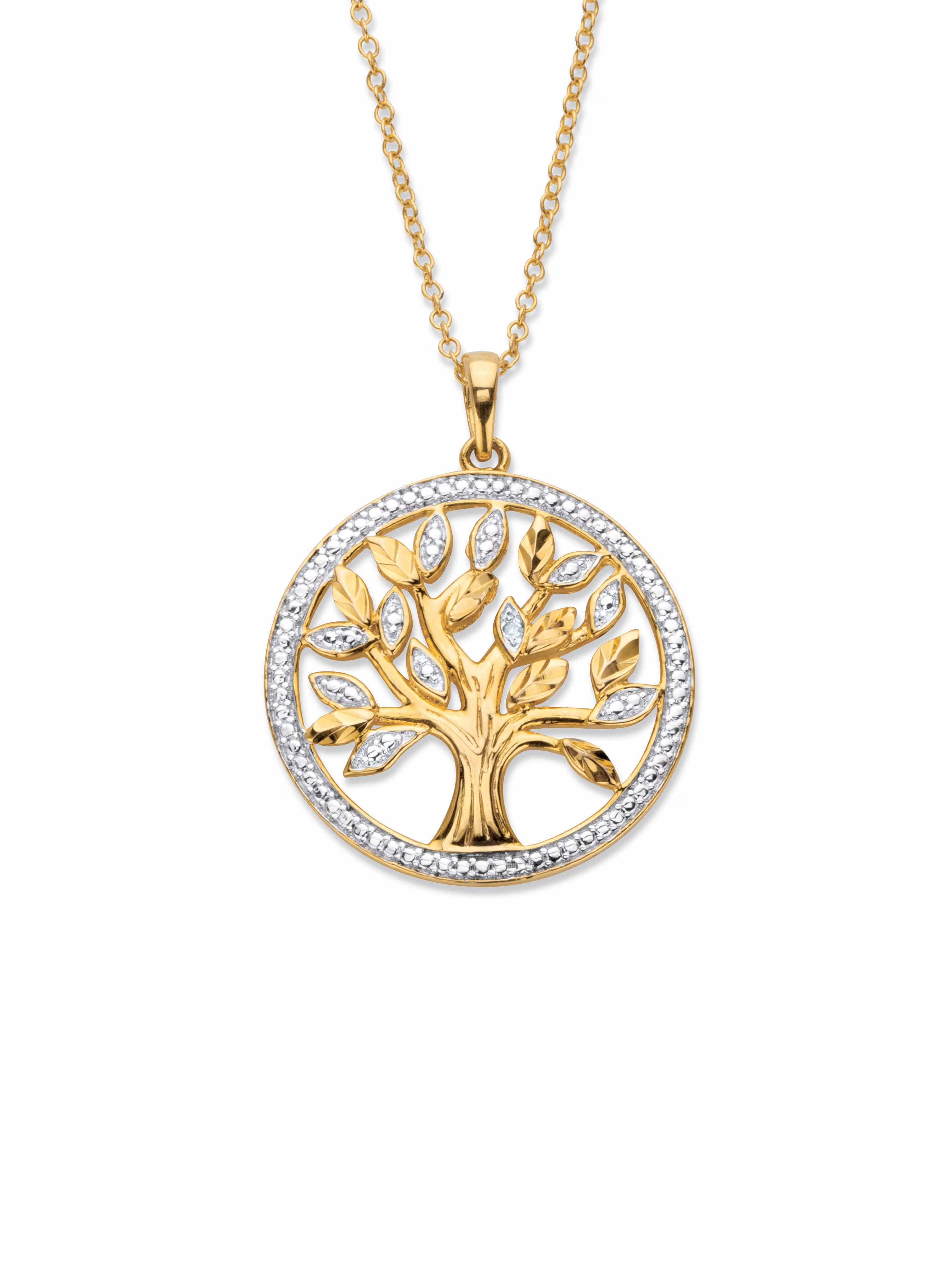 Two-Tone Tree of Life Pendant Necklace in 14k Gold-plated Sterling Silver 18" Q159