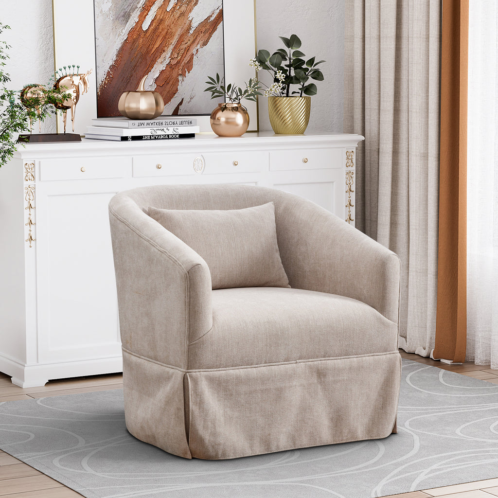 Upholstered Swivel Barrel Chair, Linen Fabric Accent Chair U880829
