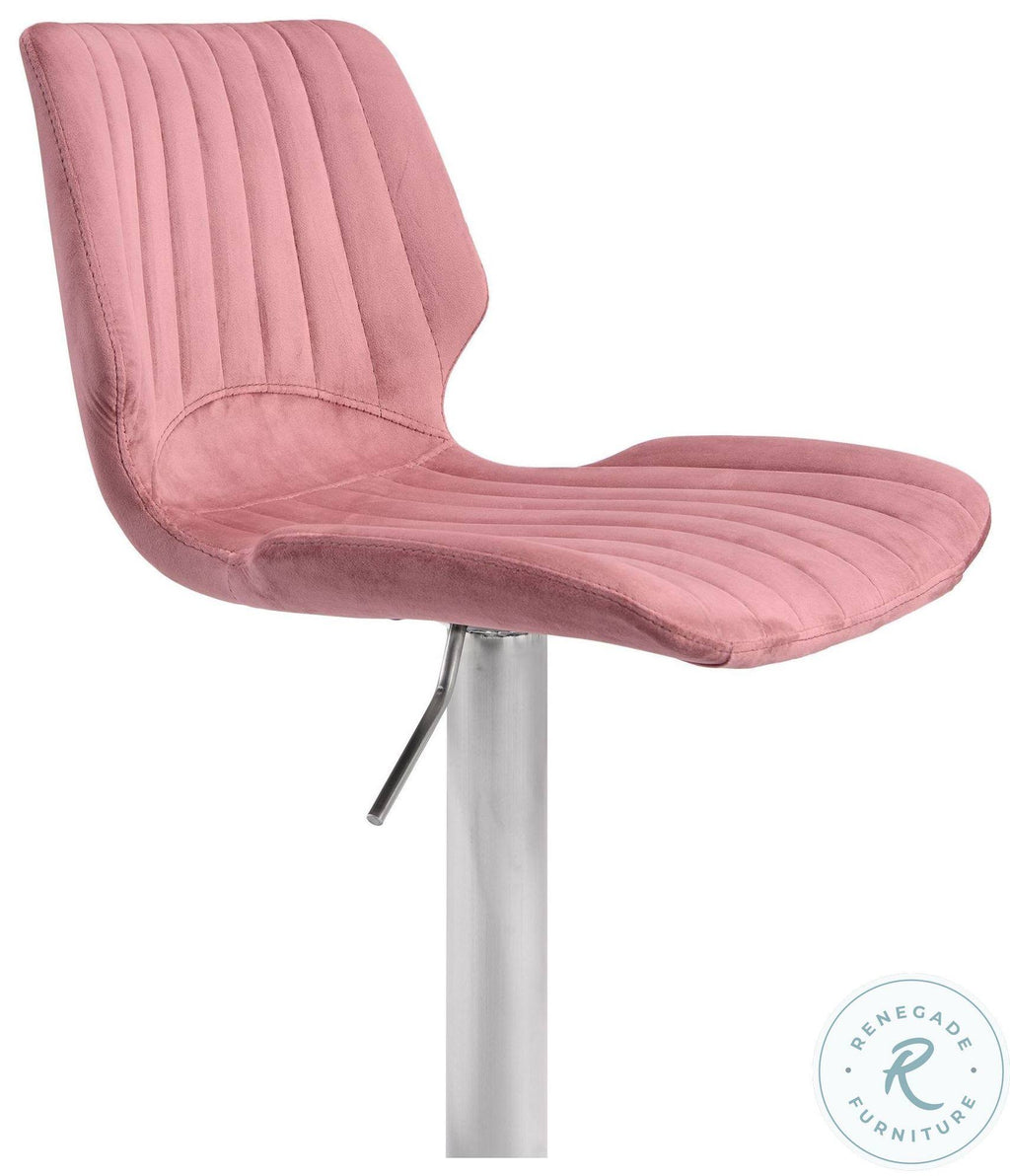 Pink Velvet and Brushed Stainless Steel Bar and Counter Stool H535444