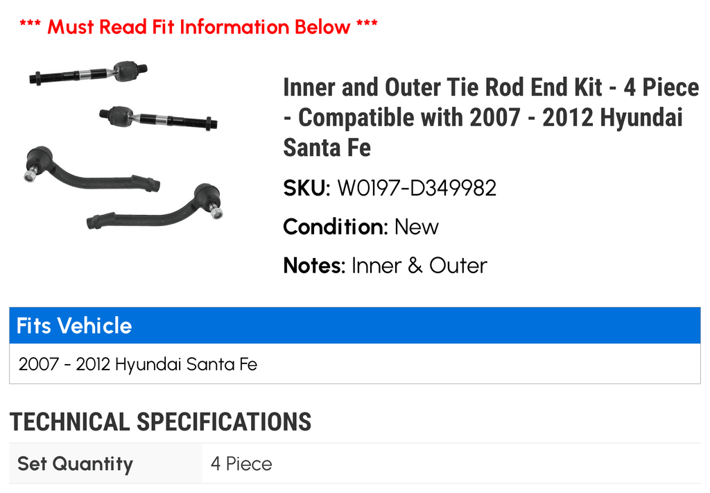 Inner and Outer Tie Rod End Kit - 4 Piece J561