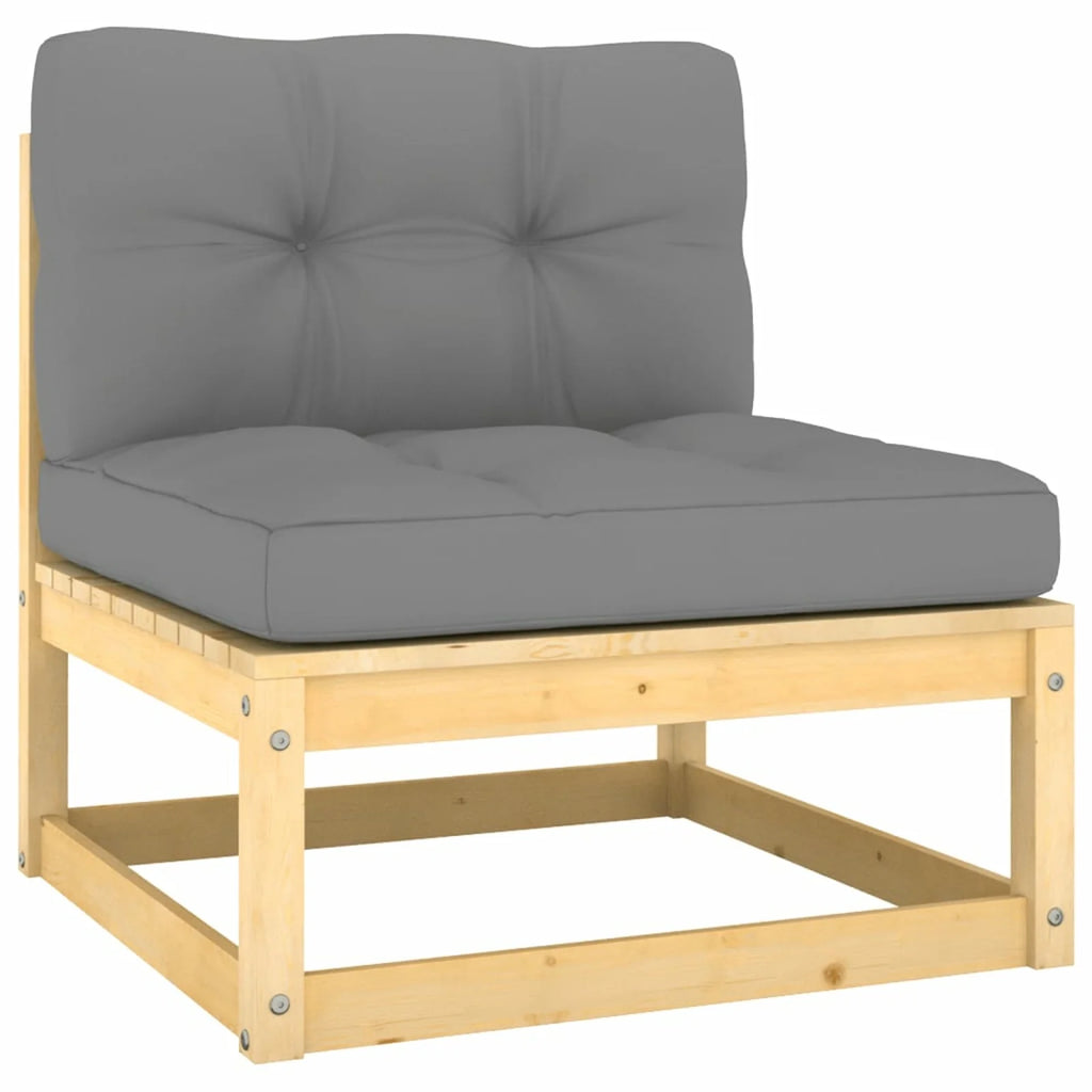 7 Piece Wood Garden Conversation Set Gray Cushioned Pinewood Sectional Sofa Set I24216
