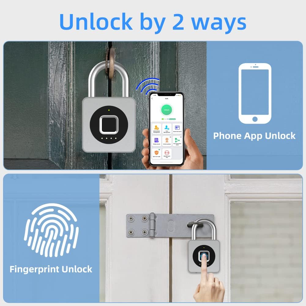 Fingerprint Padlock, Keyless, Waterproof, Pack of 2 Z471