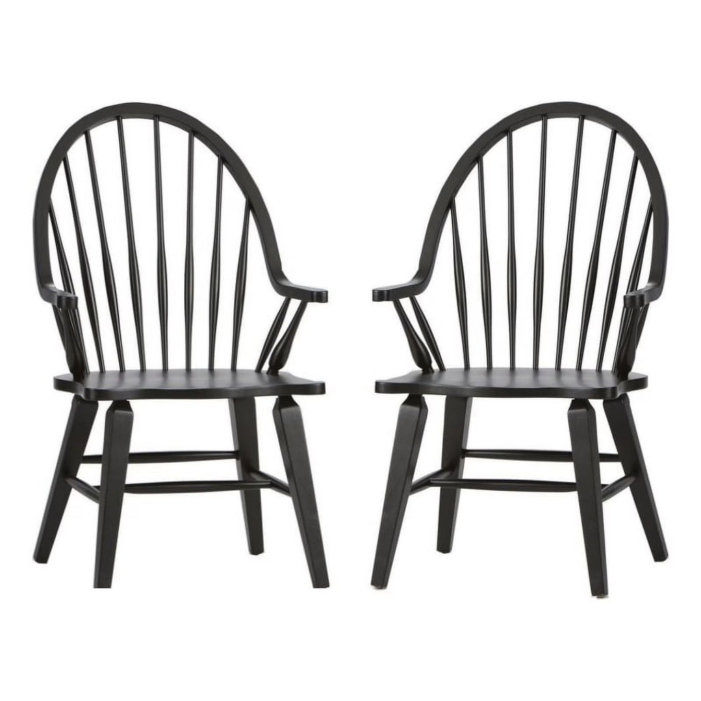 2 Piece Black Wood Dining Arm Chair Set E908321