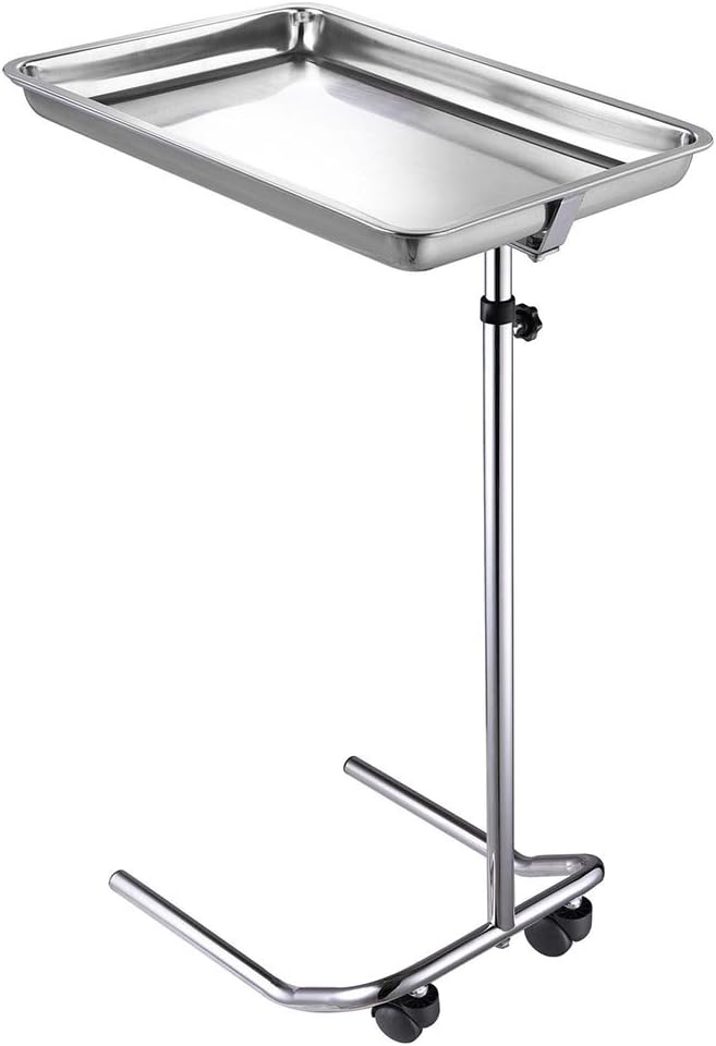 Adjustable Stand Stainless Steel Removable Tray with Dual Wheel Shielded Nylon Casters Mobile Base 17 lbs. Weight Capacity Pack of 2 A146