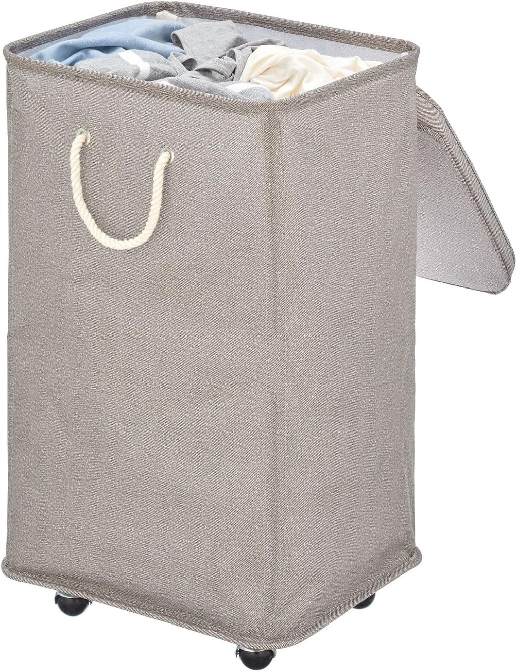 Gray Polyester Portable Laundry Hamper with Wheels and Lid W951
