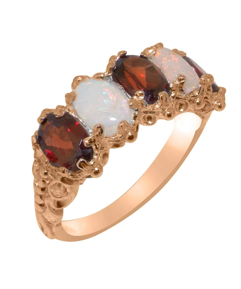 14k Rose Gold Natural Garnet & Opal Eternity Ring B7523