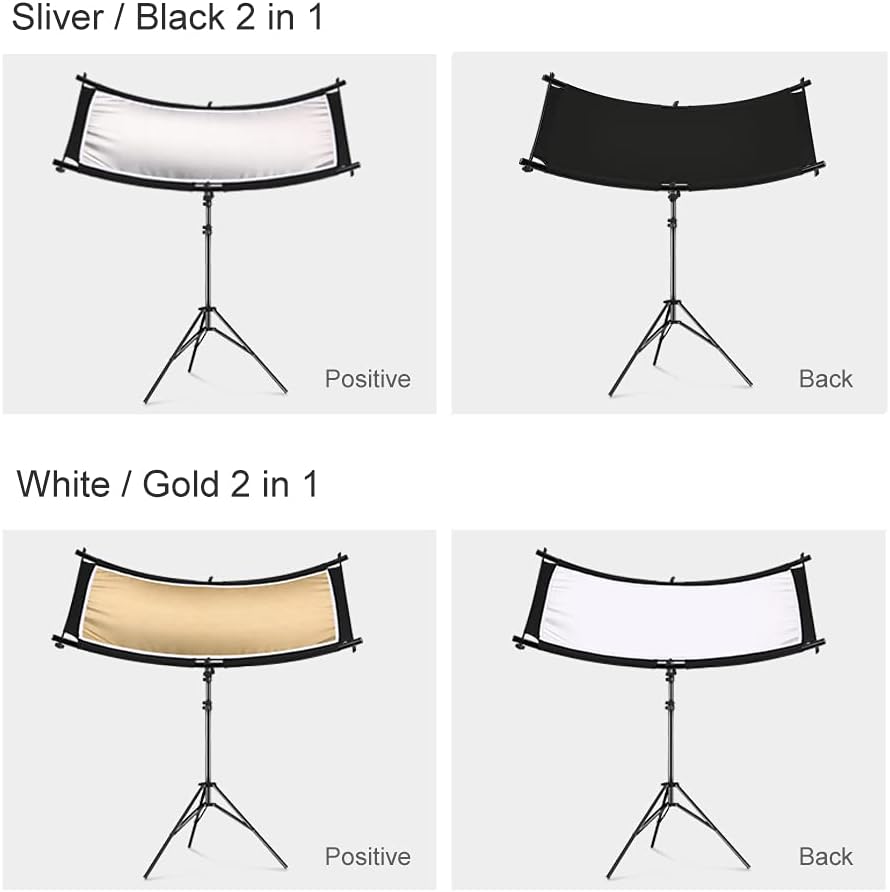 40"X20" Curved Photography Lighting Reflector, Black/White/Gold/Silver, Pack of 2 Q293