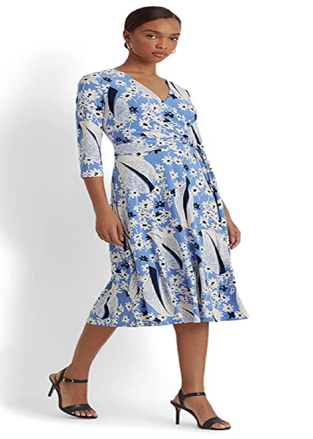 Floral Surplice Jersey Dress Blue Size 8 A81307