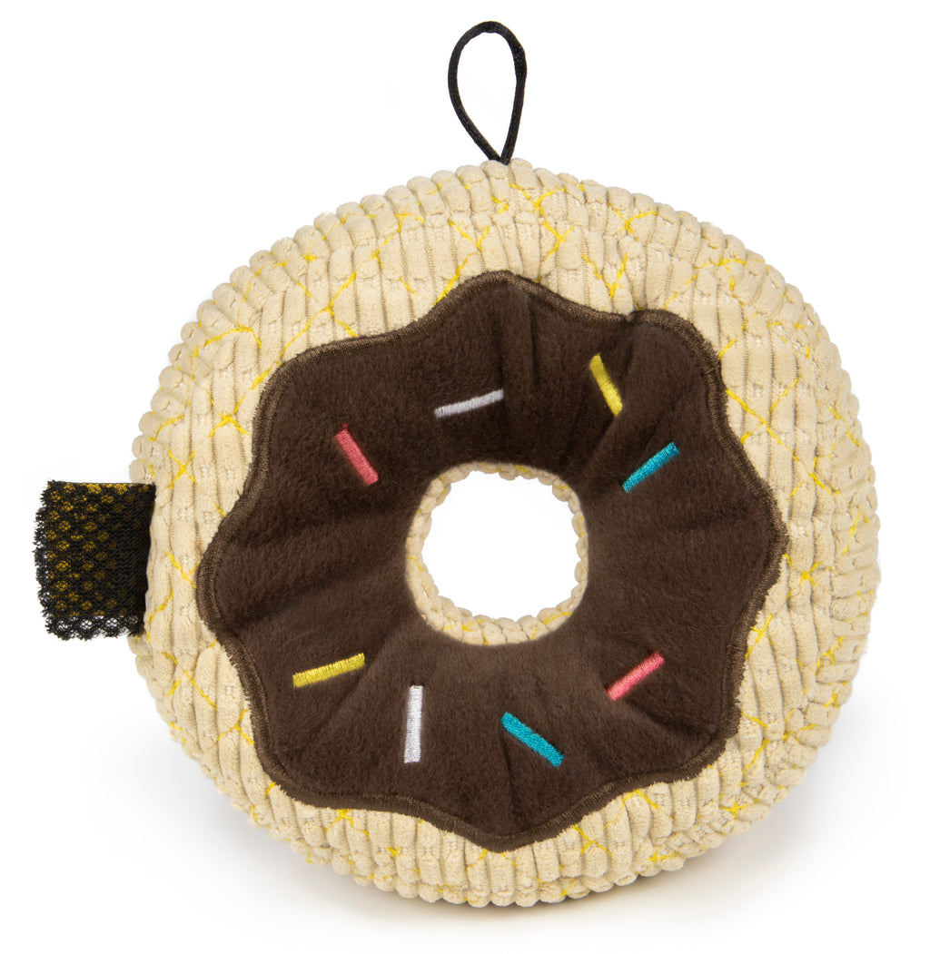 Chocolate Donut Durable Plush Squeaker Dog Toy, Brown, Large T438