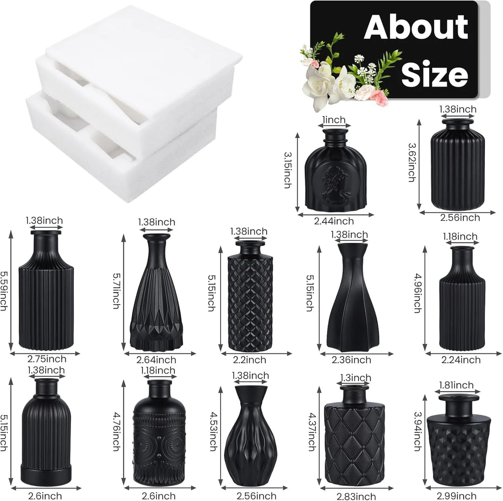 Set of 12 Green Black Glass Bud Vases Q503