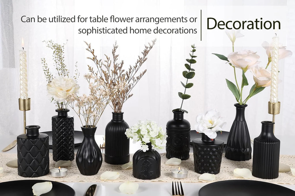 Set of 12 Green Black Glass Bud Vases Q503