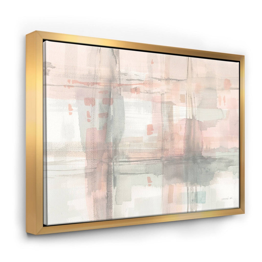 Pink Grey Modern Framed Canvas - 32 in. Wide x 16 in. High - Gold E34624