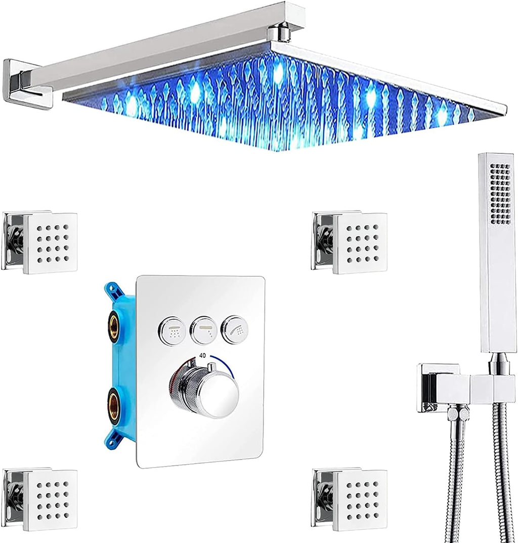 Thermostatic Shower Faucet Combo Set with 12 Inch Rain Shower Head and Handheld, Brushed Nickel D78611
