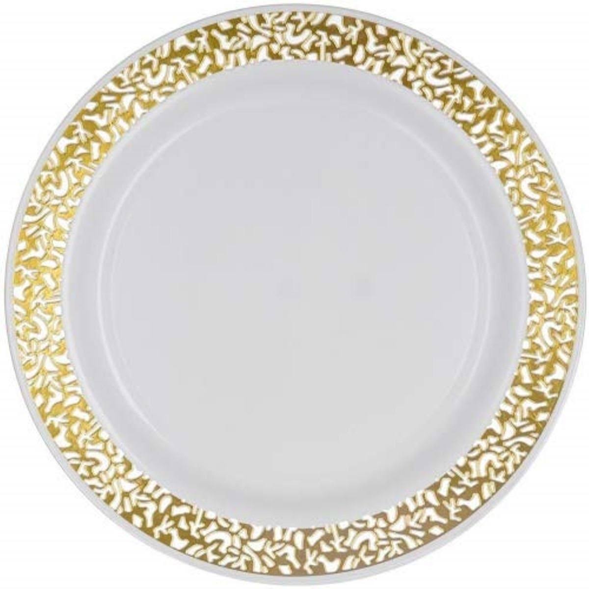 100-Piece Plastic Salad Plate Set (White w/ Gold Lace) O86523