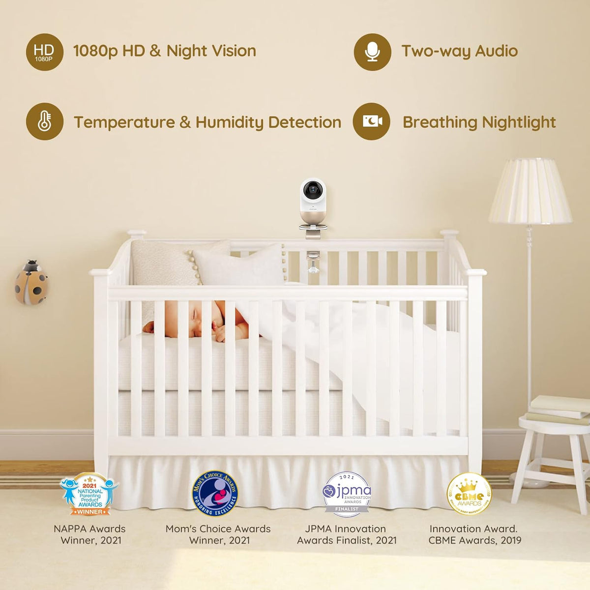 1080P Video Baby Monitor with Night Vision and 2-Way Talk H37278