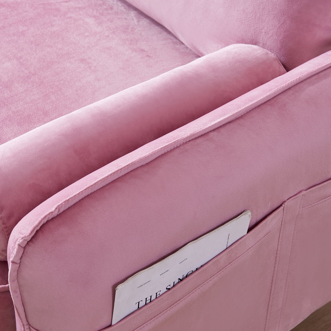 Pink Velvet Sofa with Bolster Pillow G6725