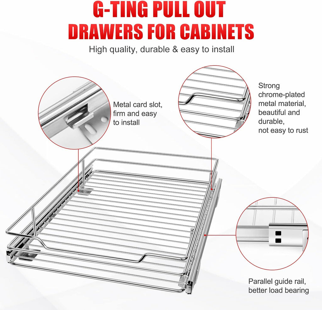 Pull Out Cabinet Organizer, Heavy Duty Slide Out Pantry Shelves Sliding Drawer Storage, 12.44 W x 16.54 D V373632
