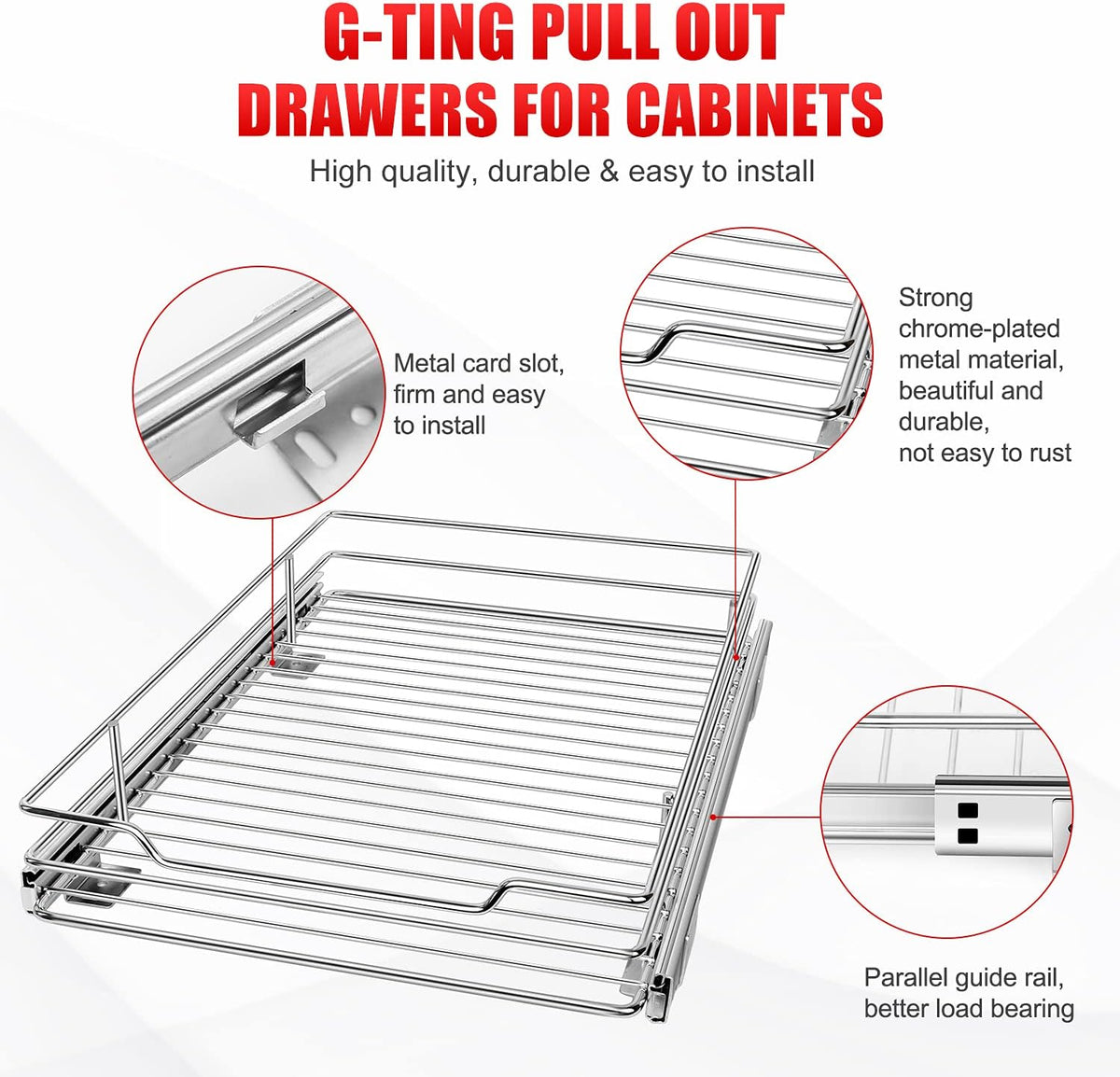 Pull Out Cabinet Organizer, Heavy Duty Slide Out Pantry Shelves Sliding Drawer Storage, 12.44 W x 16.54 D V373632