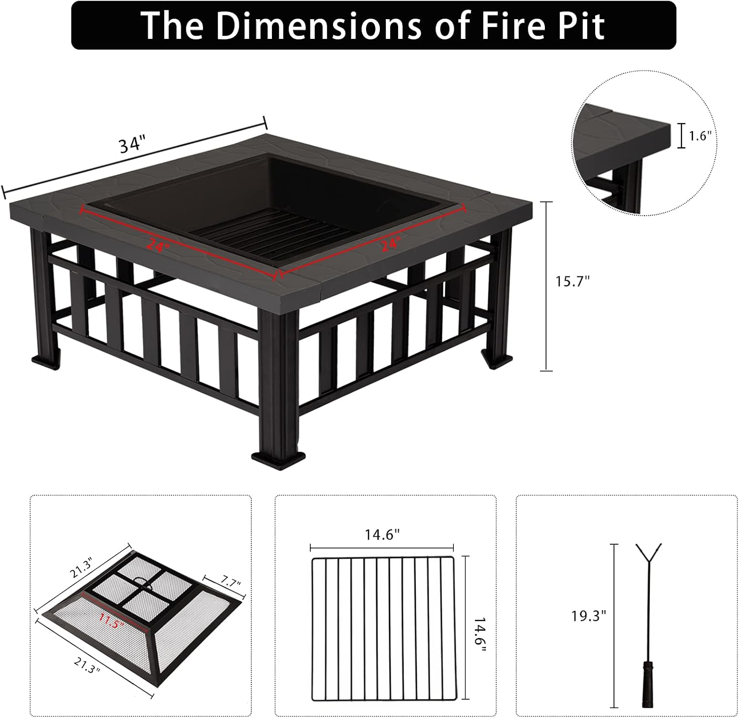 34 Square Metal Fire Pit Table I9659