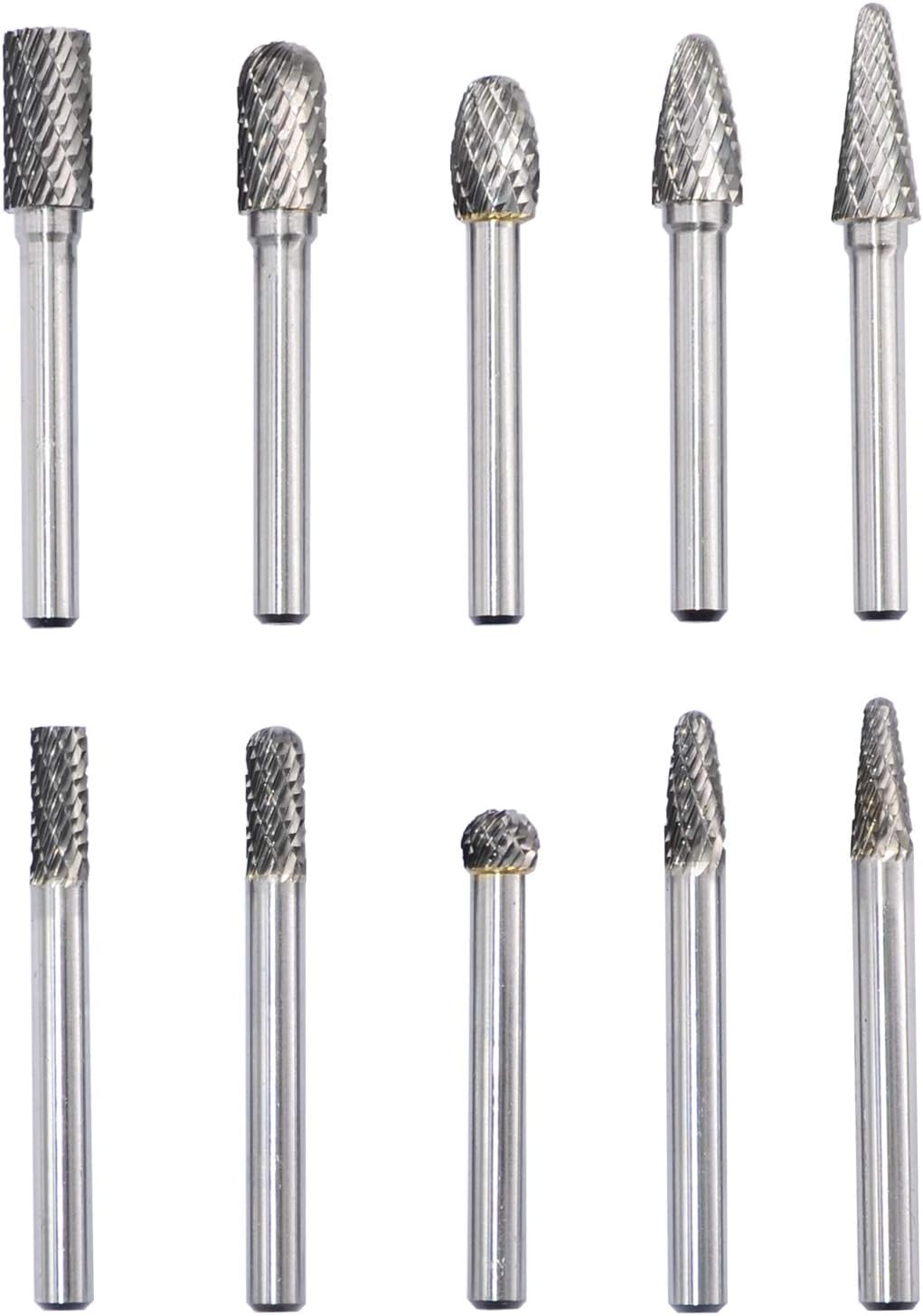 10pcs Tungsten Carbide Rotary File Burrs Set with 1/4'' Shank Double Cut P8068