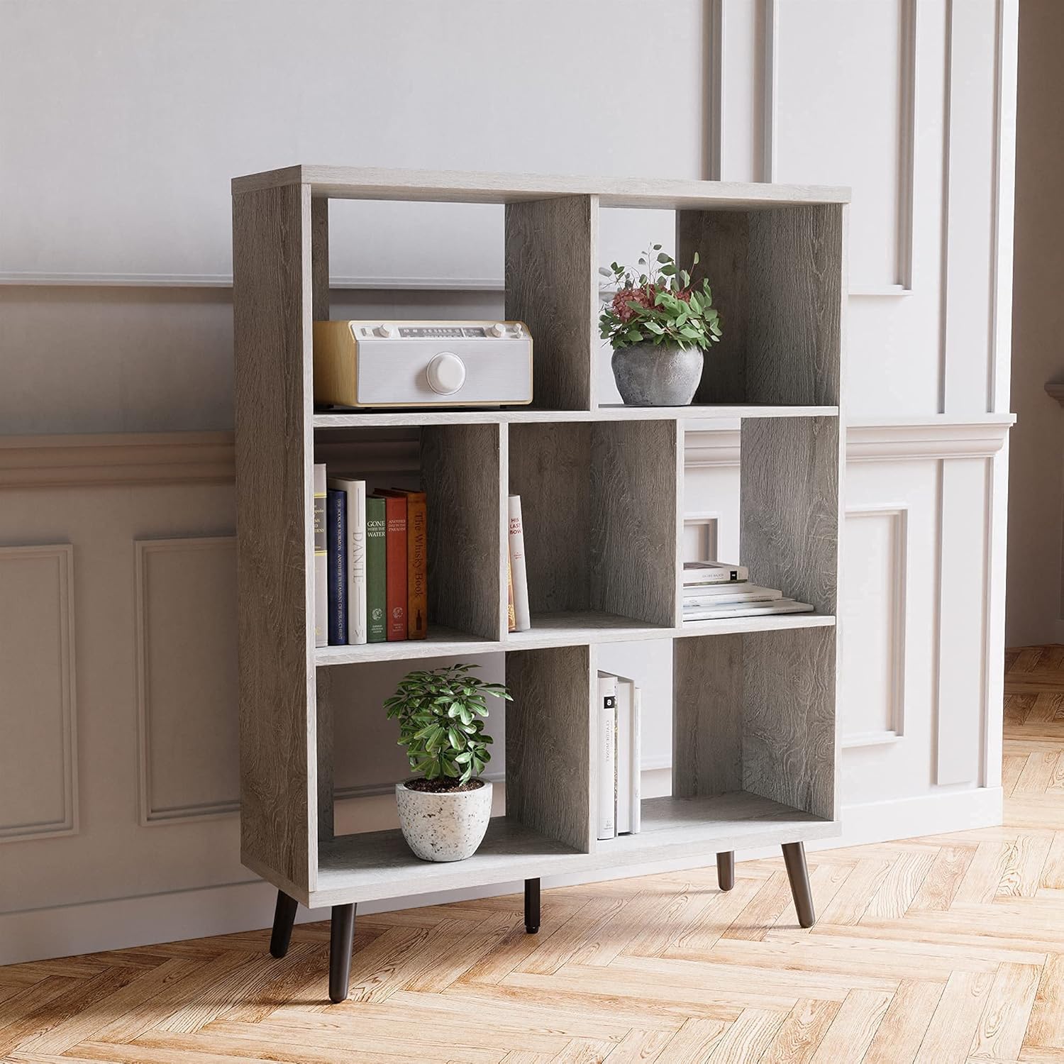 Ash Wood Black 7 Cube Bookshelf K17234