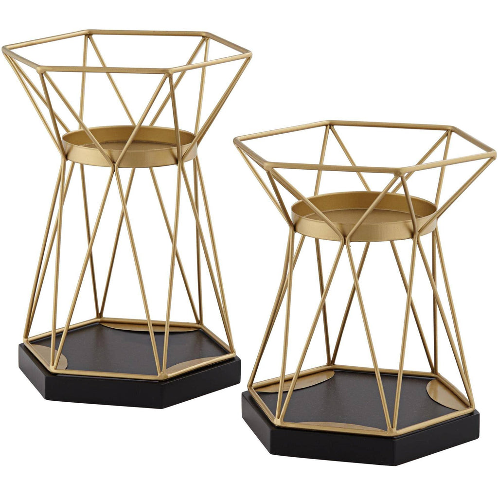 Matte Gold Pillar Candle Holders Set of 2 Z53742