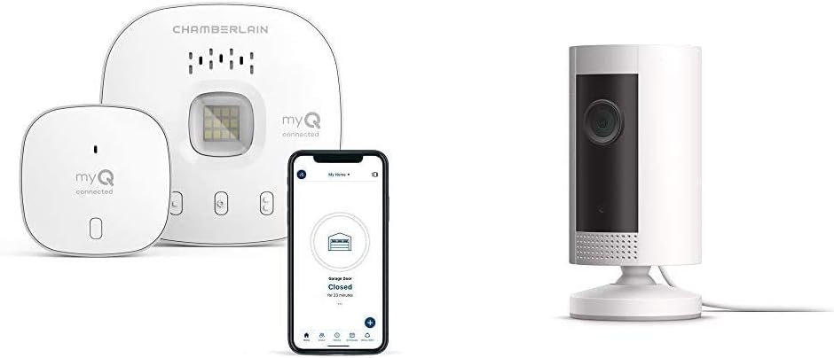 White Wireless Smart Garage Hub and Controller with Ring Indoor Cam HD Security Camera Y998451