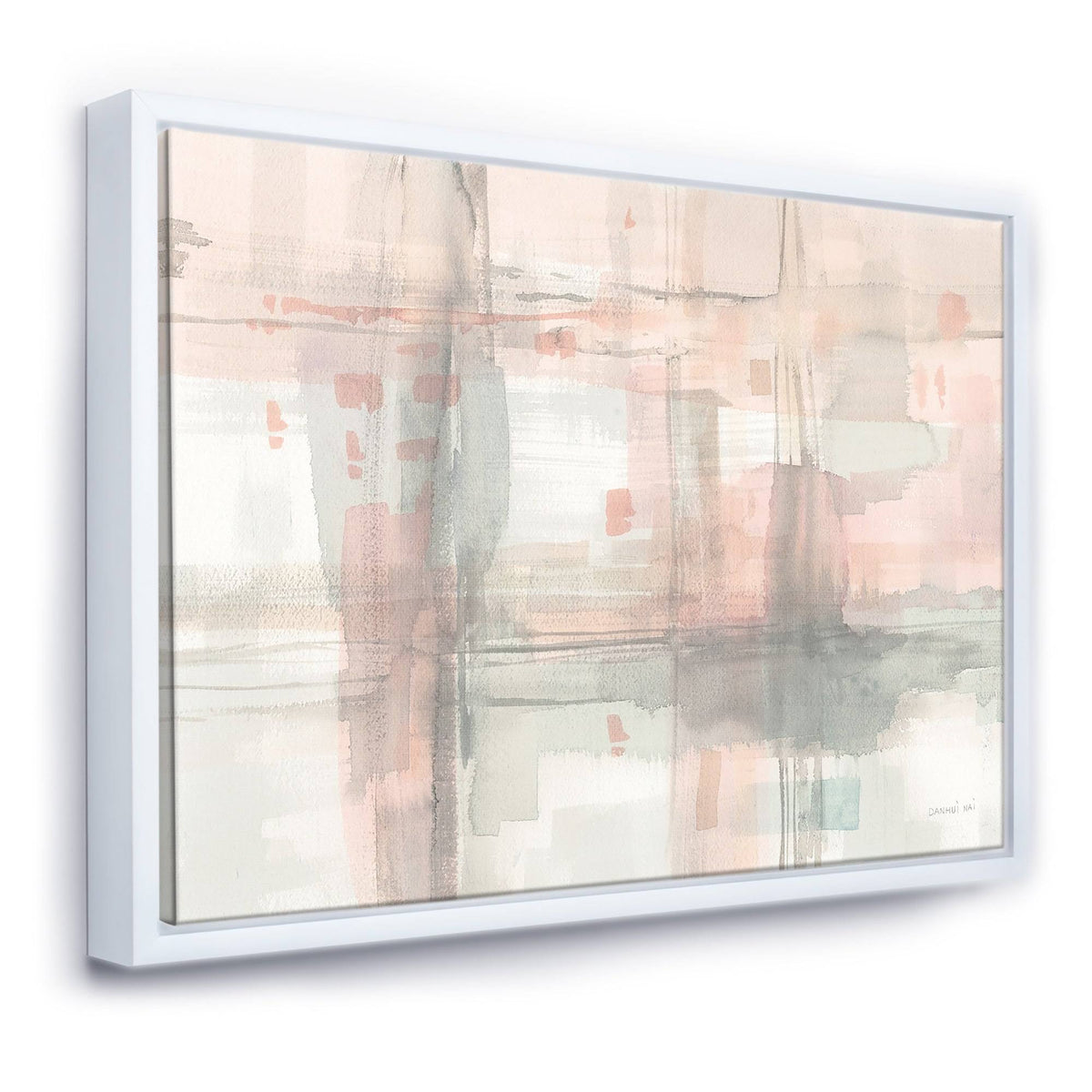 Pink Grey Modern Framed Canvas - 32 in. Wide x 16 in. High - Gold E34624