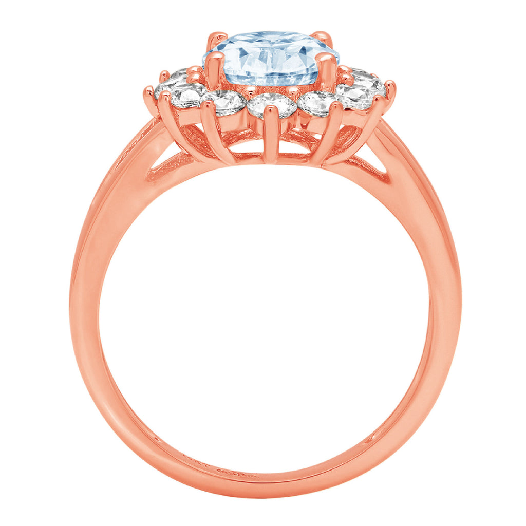 Oval Cut Swiss Blue Topaz 18k Rose Gold Halo Ring F676291